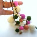 Pink and Green Felt Ball Ne..
