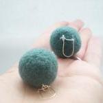 Dark Duck Egg Blue Felt Ball Earrings - Needle Felted Earrings