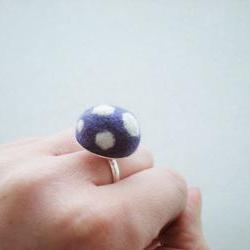 Felt Mushroom Ring - Needle Felted Purple and White Spot Ring